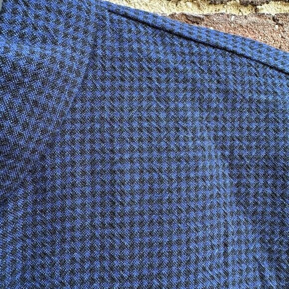 Eileen Fisher $178 Mini Check Crepe Mandarin Collar Top navy blue Large - Picture 5 of 13